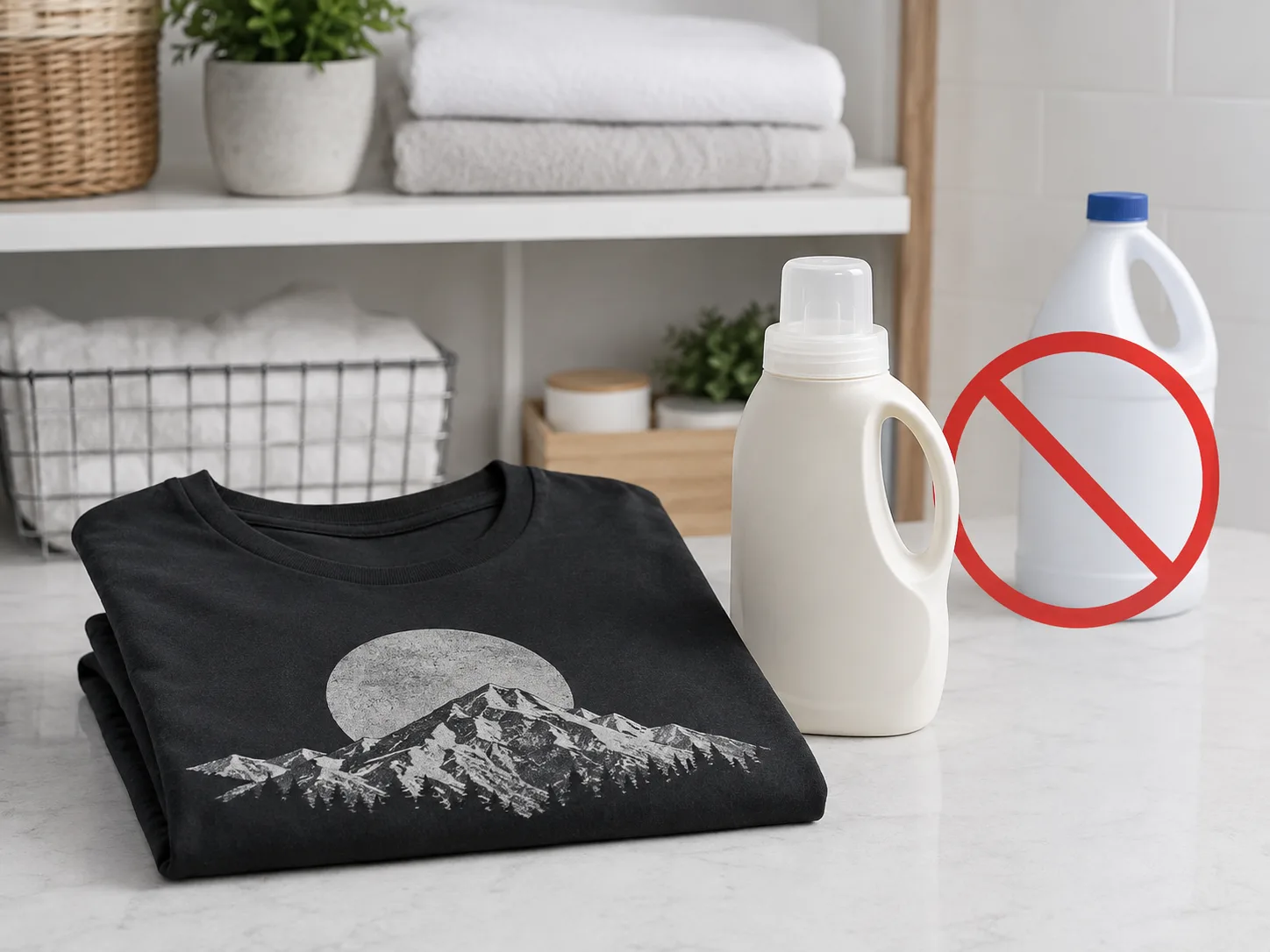 Detergente suave junto a una señal que indica evitar lejía